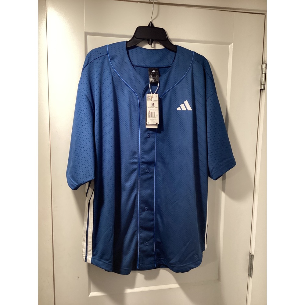 Adidas Sport Baseball Jersey Blue Mesh Button Down Shirt JZ6927 Mens Medium